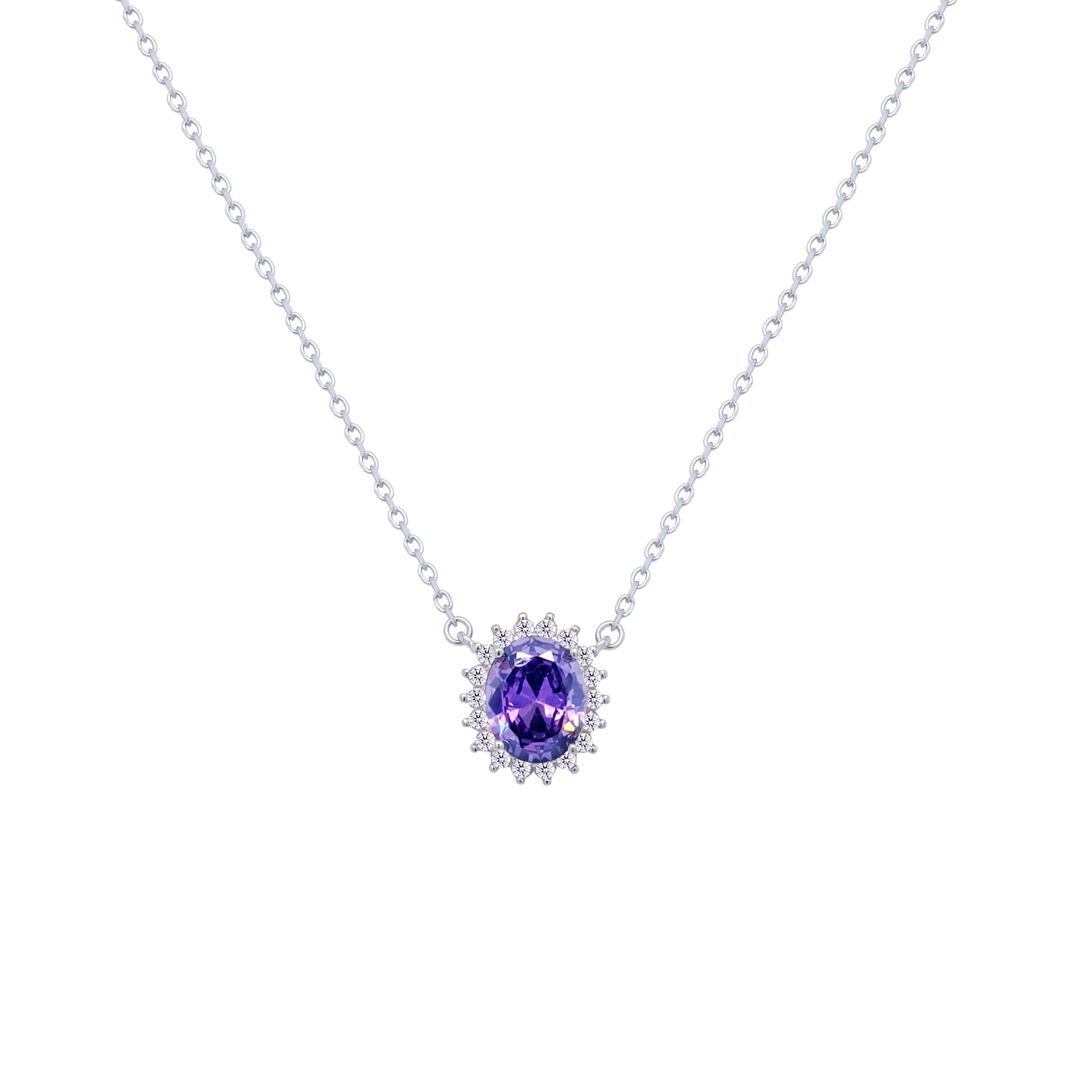 Asfour Crystal Chain Necklace With Dark Tenzanite Halo Oval Design In 925 Sterling Silver-ND0397-N5