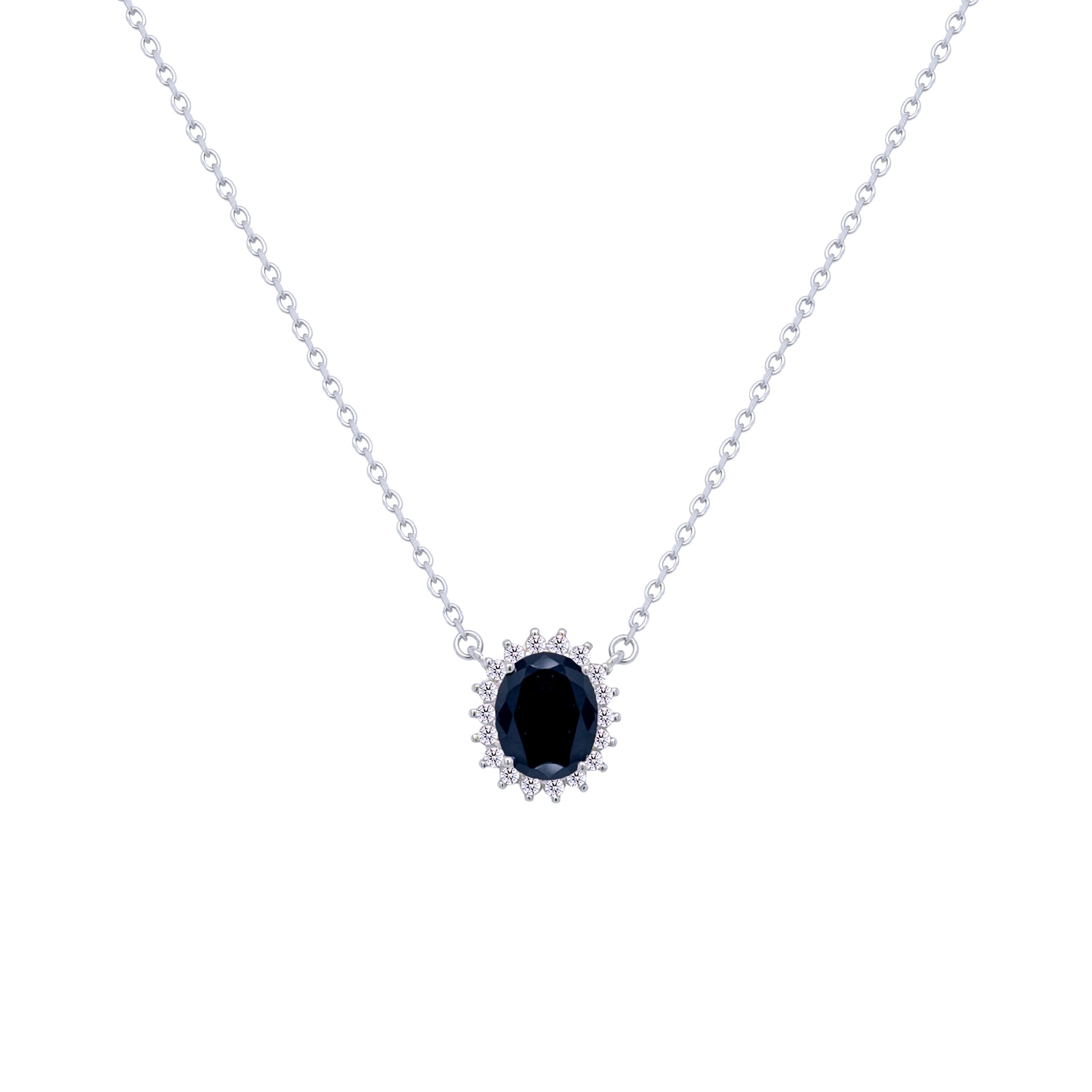 Asfour Crystal Chain Necklace With Black Halo Oval Design In 925 Sterling Silver-ND0397-P