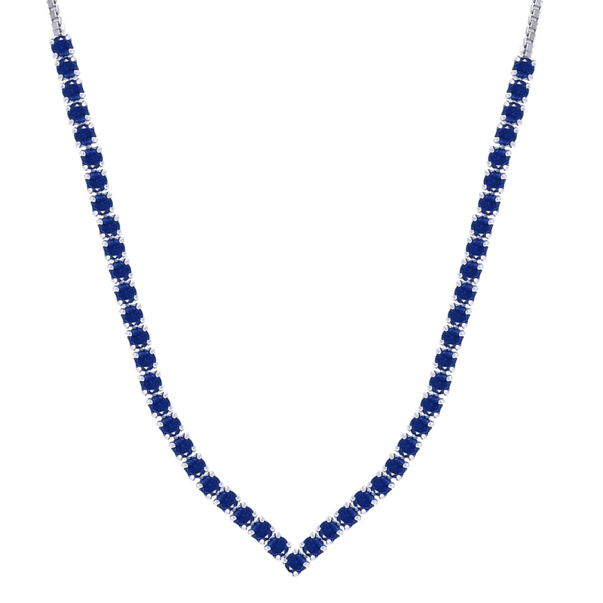 Asfour Crystal Tennis Necklace With Blue Round Zircon Stones In 925 Sterling Silver-ND0398-B