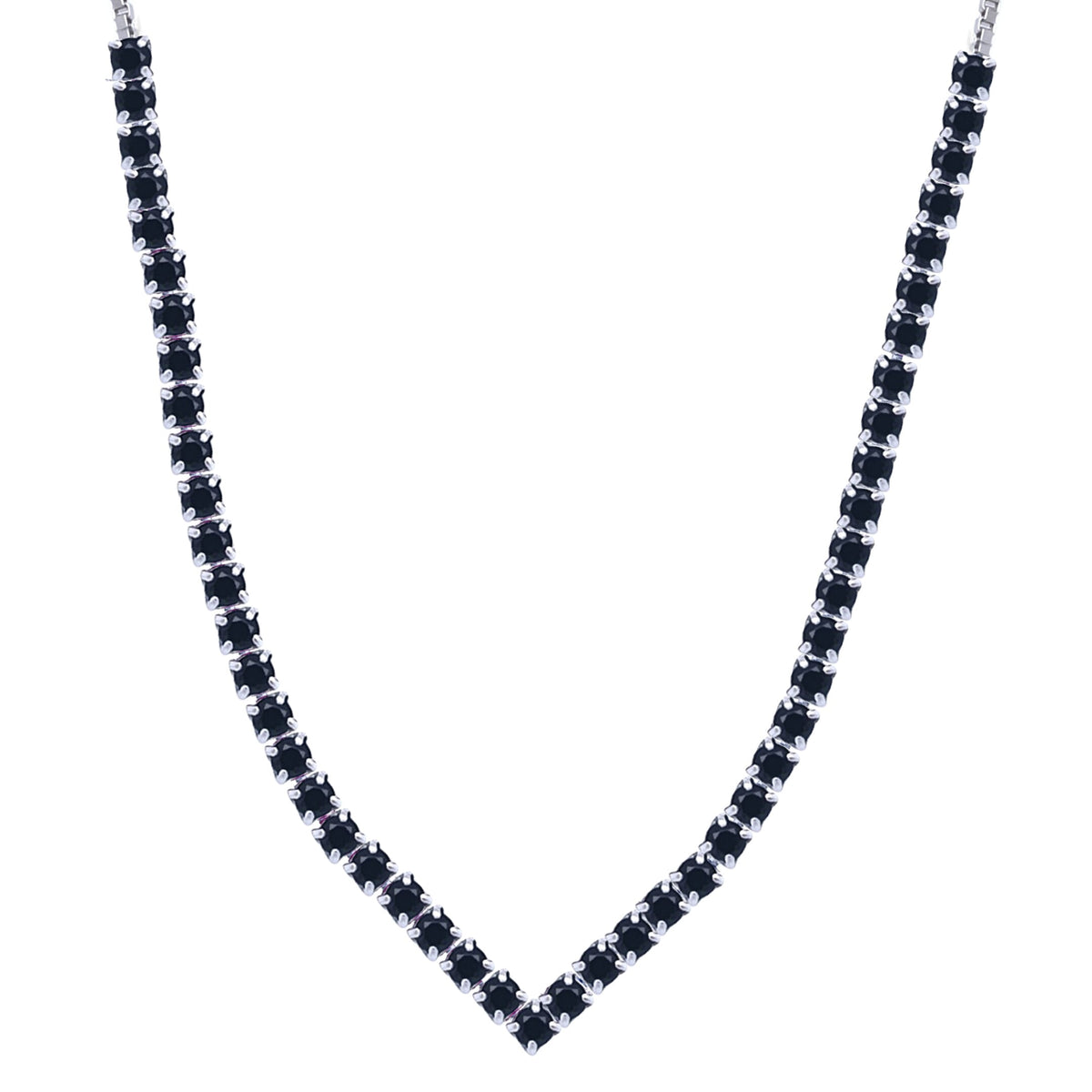 Asfour Crystal Tennis Necklace With Black Round Zircon Stones In 925 Sterling Silver-ND0398-P