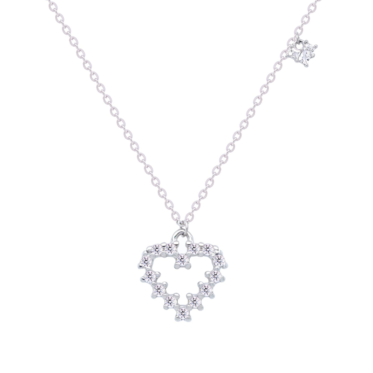 Asfour Crystal Chain Necklace With Heart Pendant In 925 Sterling Silver-ND0399