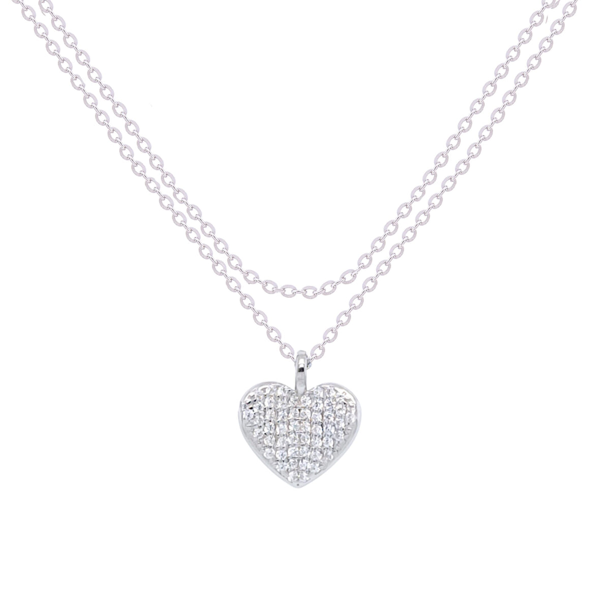 Asfour Crystal Chain Necklace With Heart Pendant In 925 Sterling Silver-ND0400