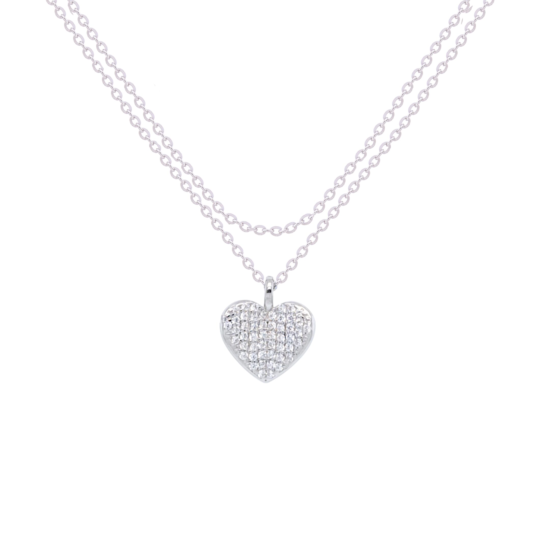 Asfour Crystal Chain Necklace With Heart Pendant In 925 Sterling Silver-ND0400