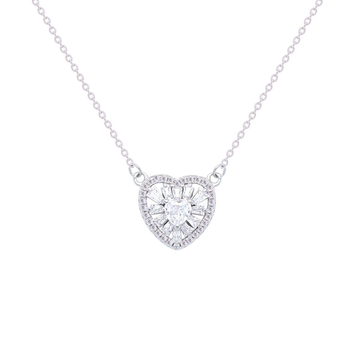 Asfour Crystal Chain Necklace With Heart Pendant In 925 Sterling Silver-ND0401