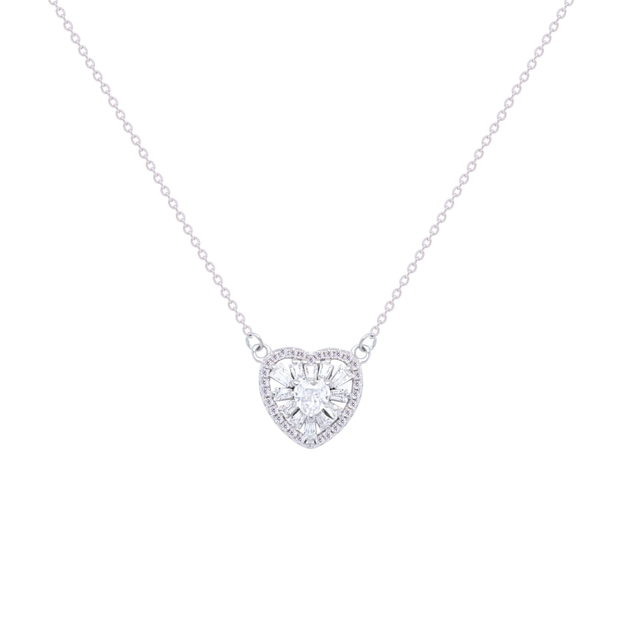 Asfour Crystal Chain Necklace With Heart Pendant In 925 Sterling Silver-ND0401