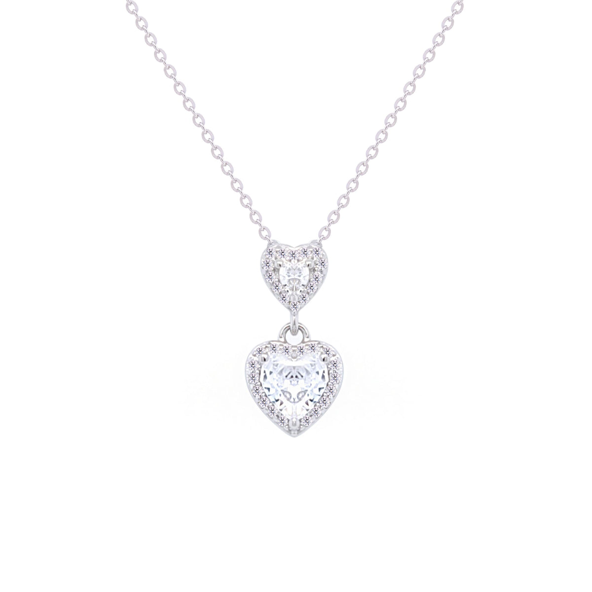 Asfour Crystal Chain Necklace With Hearts Pendant In 925 Sterling Silver-ND0402