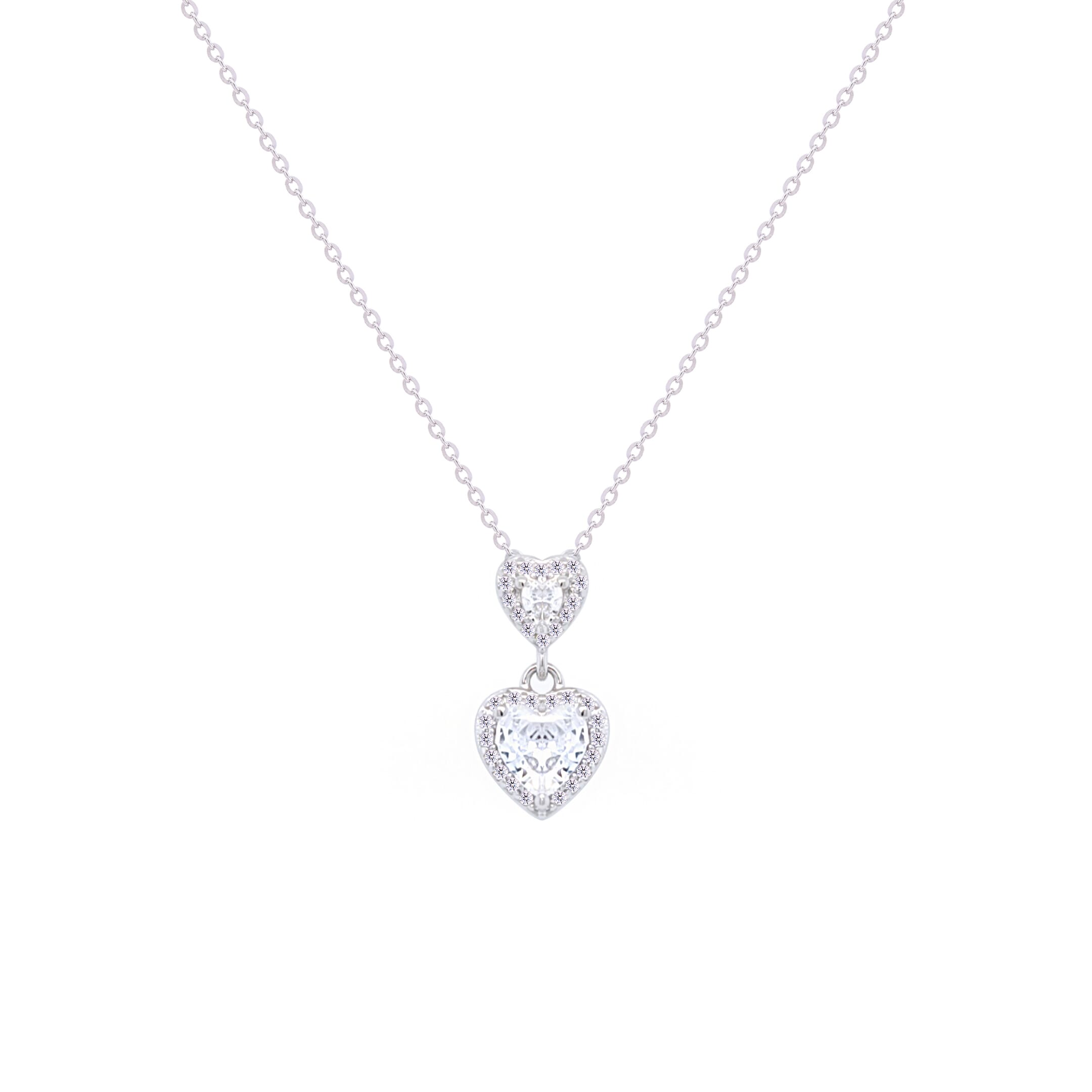 Asfour Crystal Chain Necklace With Hearts Pendant In 925 Sterling Silver-ND0402