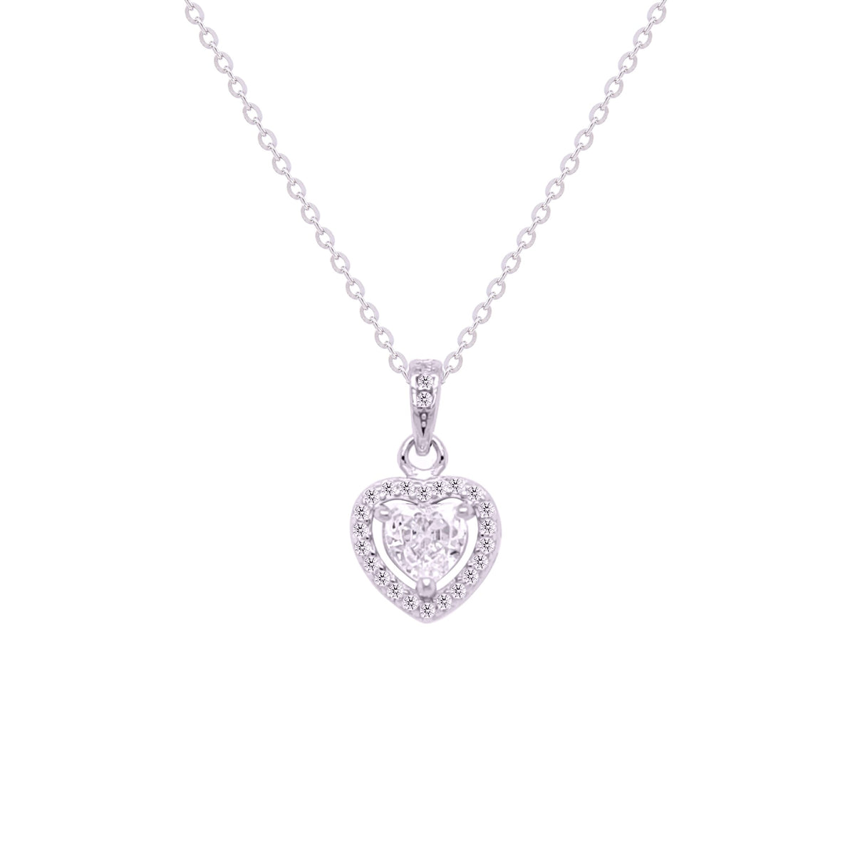 Asfour Crystal Chain Necklace With Heart Pendant In 925 Sterling Silver-ND0403