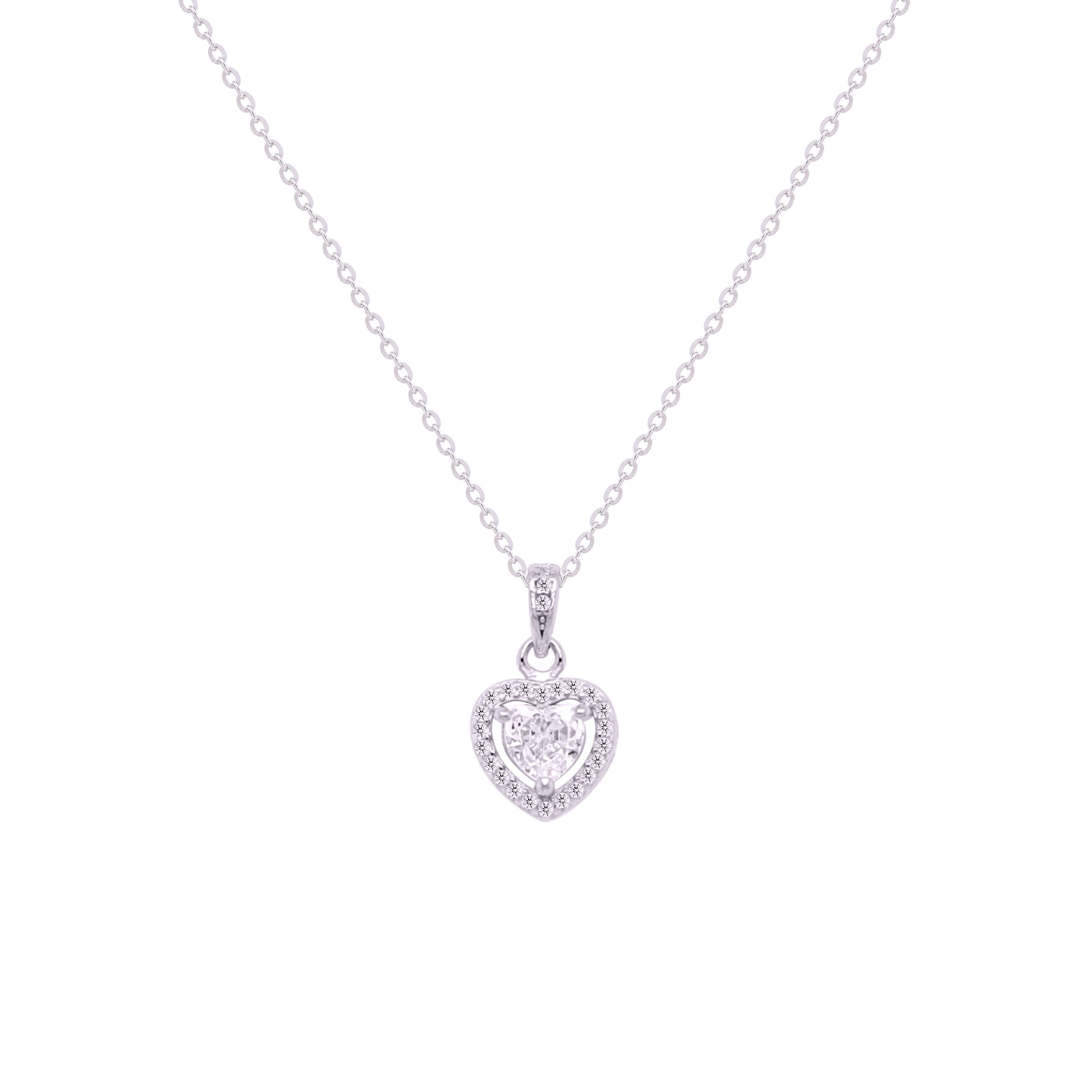 Asfour Crystal Chain Necklace With Heart Pendant In 925 Sterling Silver-ND0403