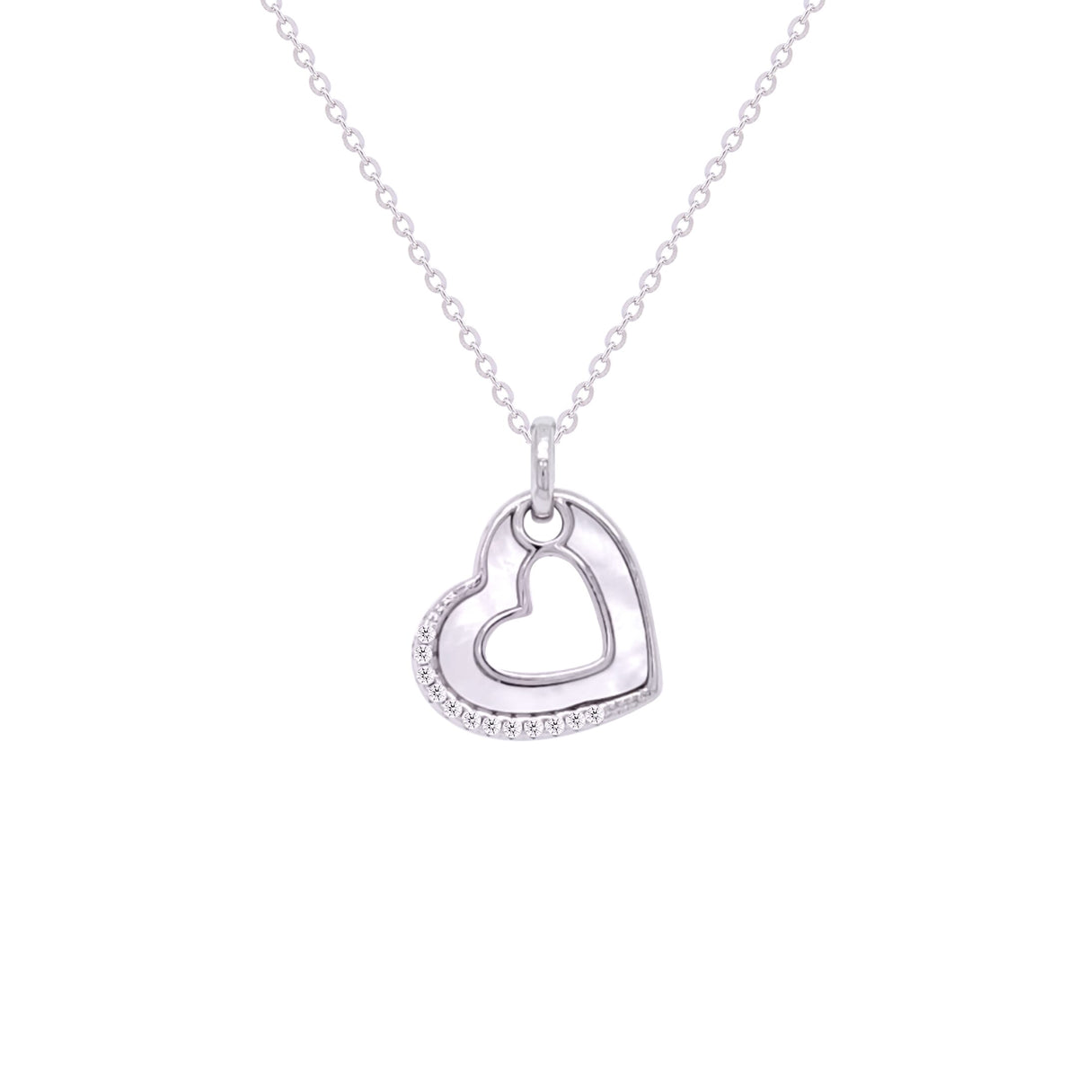 Asfour Crystal Chain Necklace With Heart Pendant In 925 Sterling Silver-ND0404