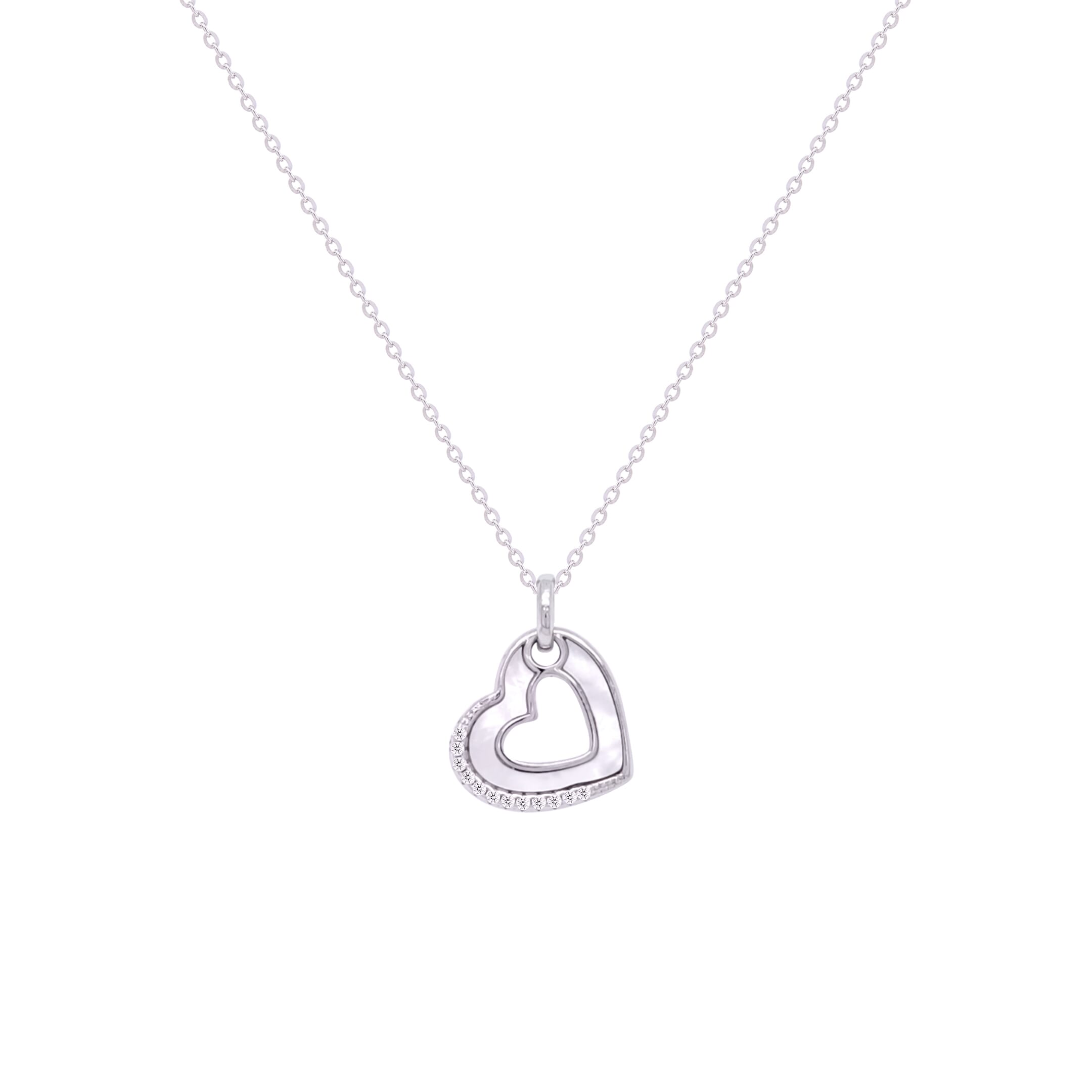 Asfour Crystal Chain Necklace With Heart Pendant In 925 Sterling Silver-ND0404