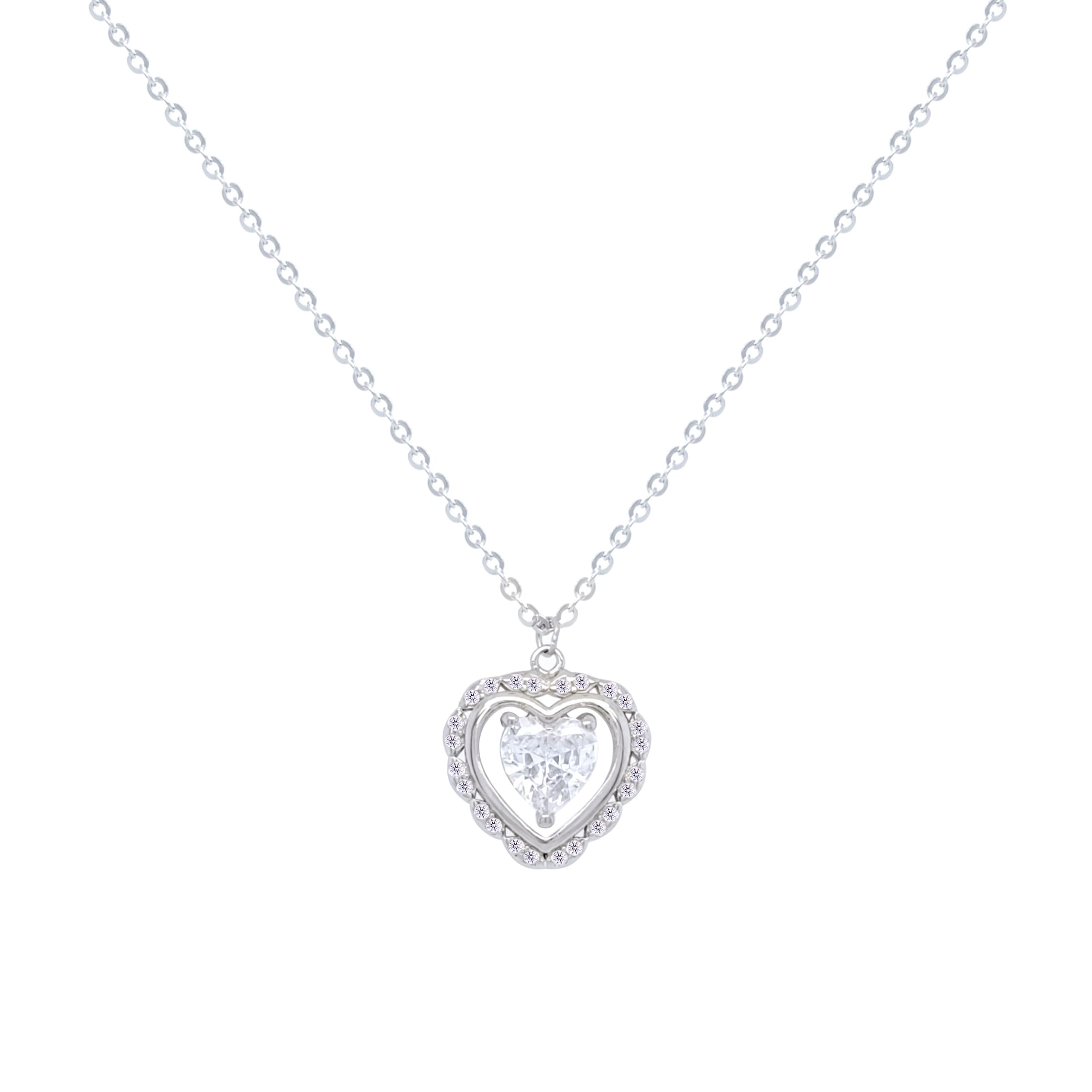 Asfour Crystal Chain Necklace With Heart Pendant In 925 Sterling Silver-ND0405