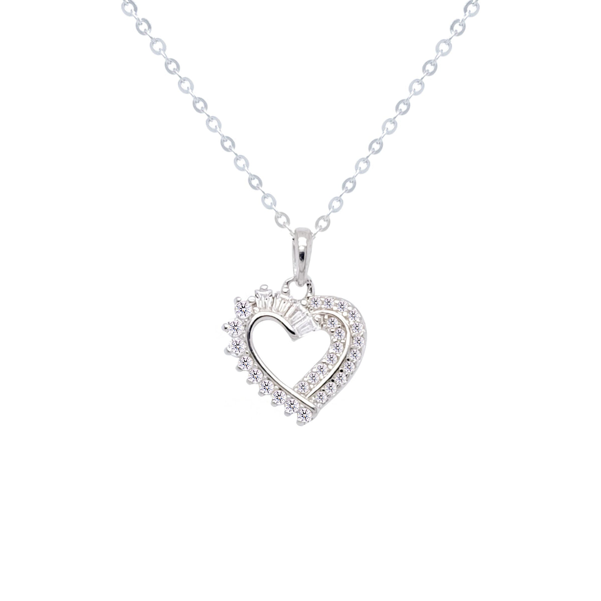 Asfour Crystal Chain Necklace With Heart Pendant In 925 Sterling Silver-ND0406