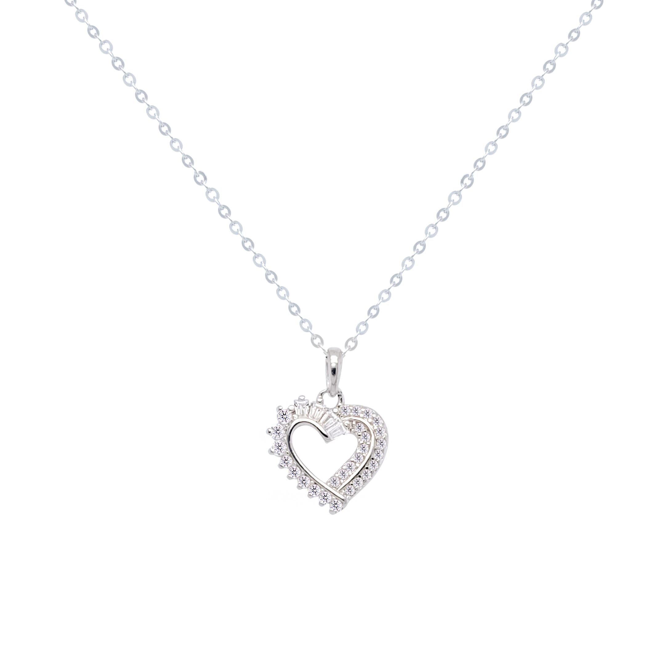 Asfour Crystal Chain Necklace With Heart Pendant In 925 Sterling Silver-ND0406