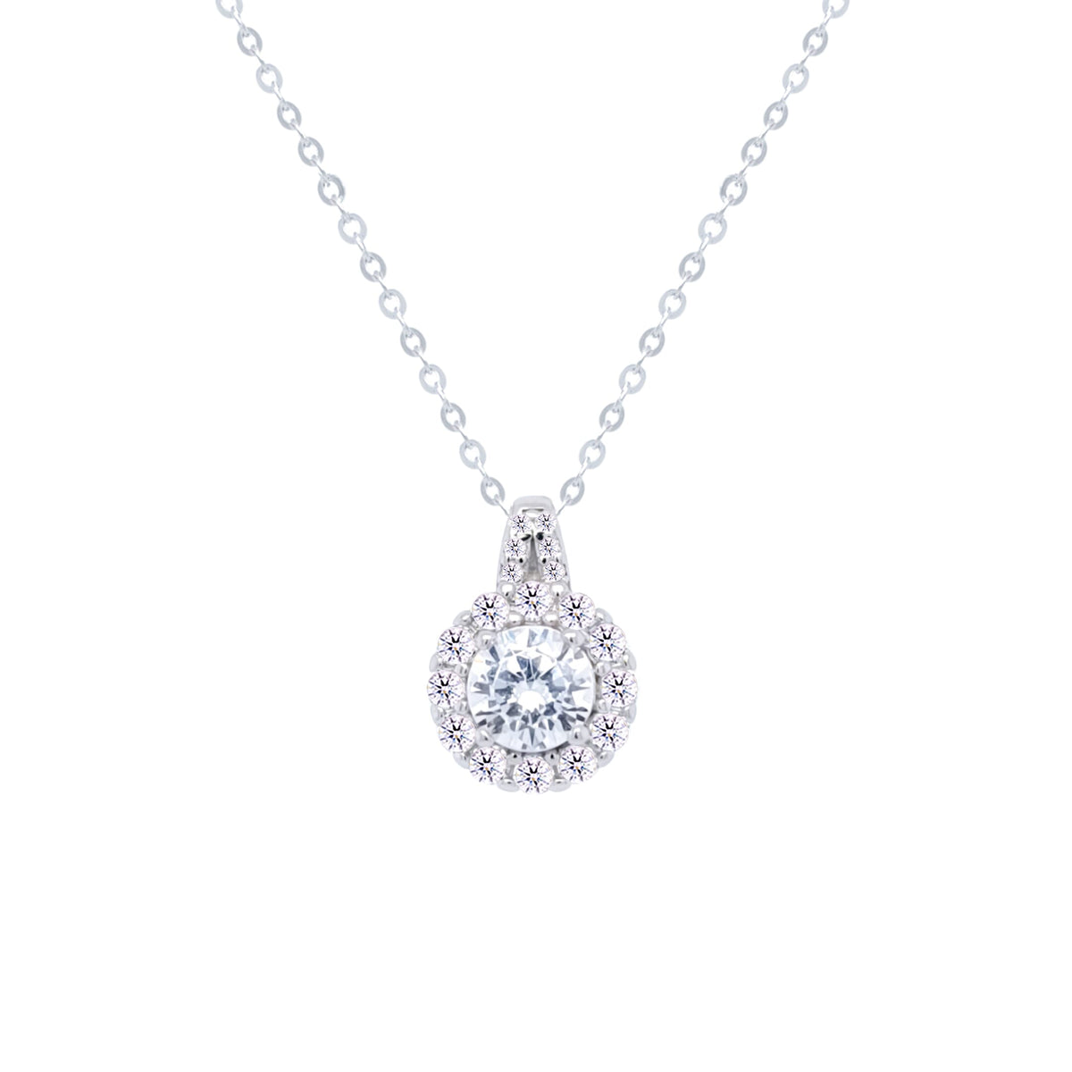 Asfour Crystal Chain Necklace With Decorative Round Pendant In 925 Sterling Silver-ND0408