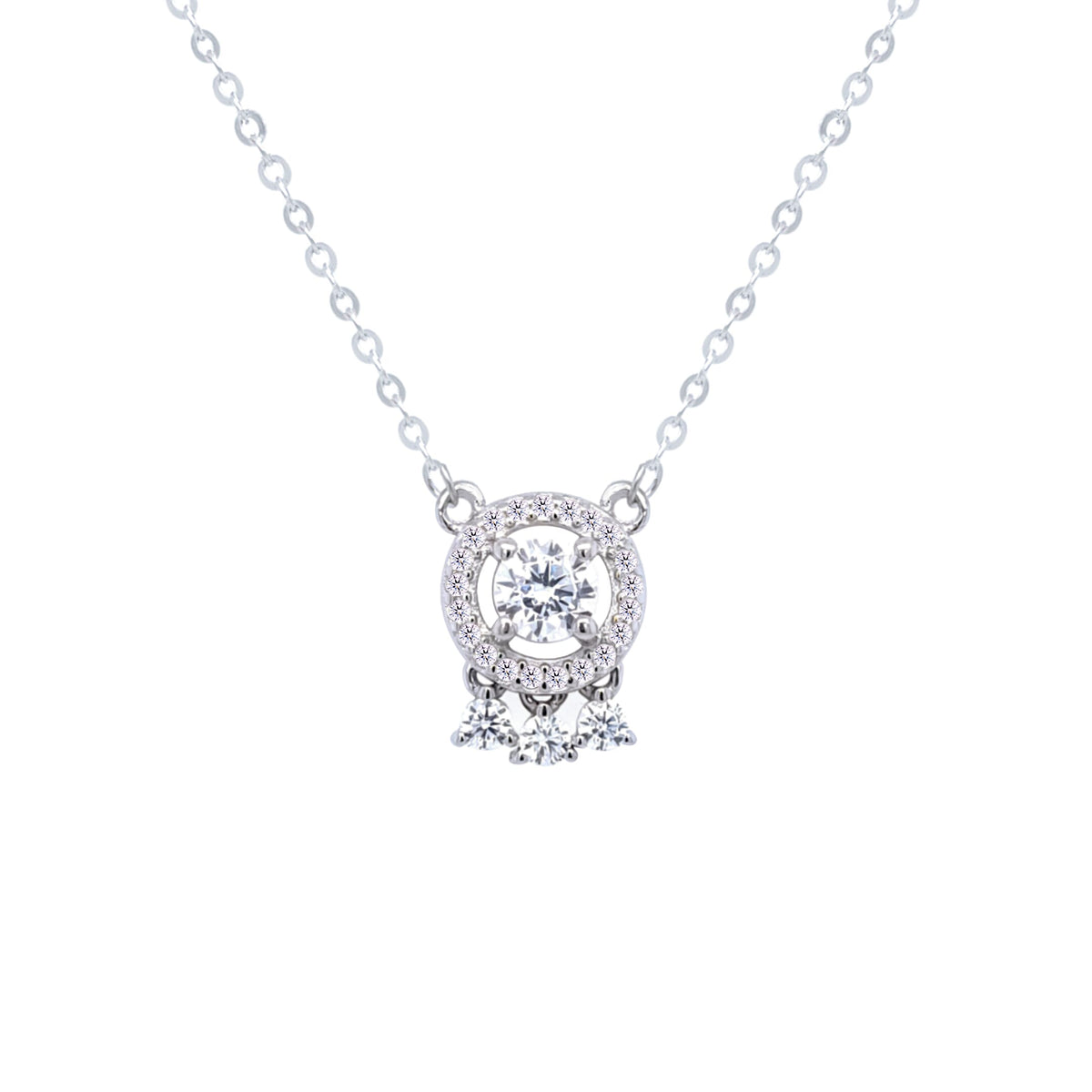 Asfour Crystal Chain Necklace With Decorative Round Pendant In 925 Sterling Silver-ND0410