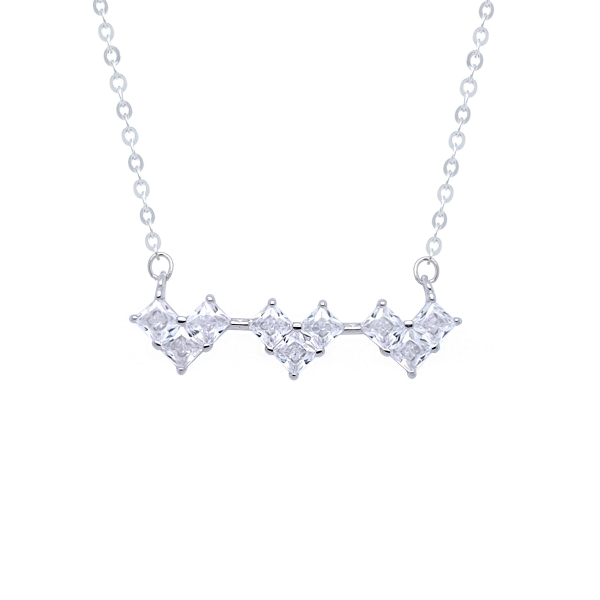 Asfour Crystal Chain Necklace With Hearts Pendant In 925 Sterling Silver-ND0412