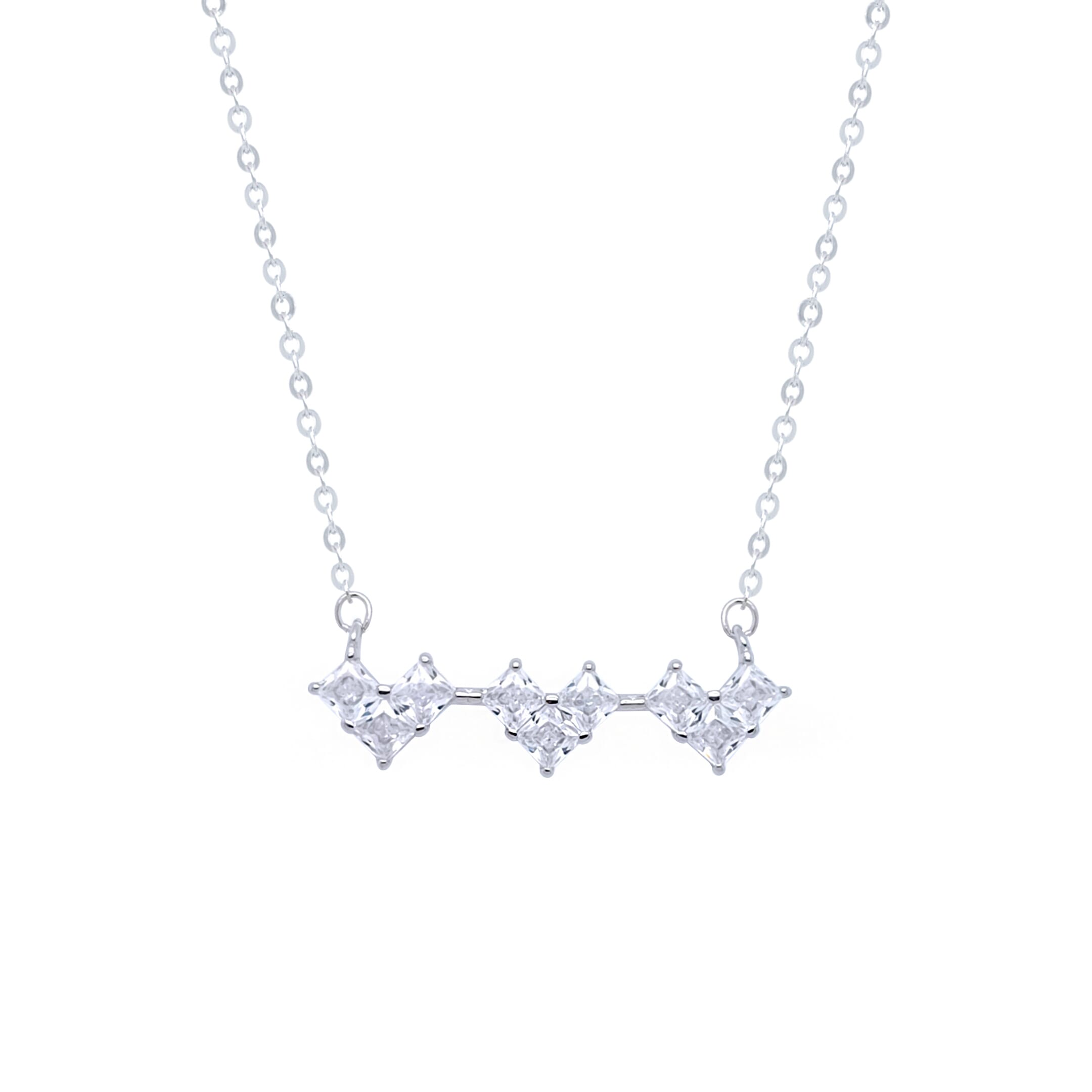 Asfour Crystal Chain Necklace With Hearts Pendant In 925 Sterling Silver-ND0412