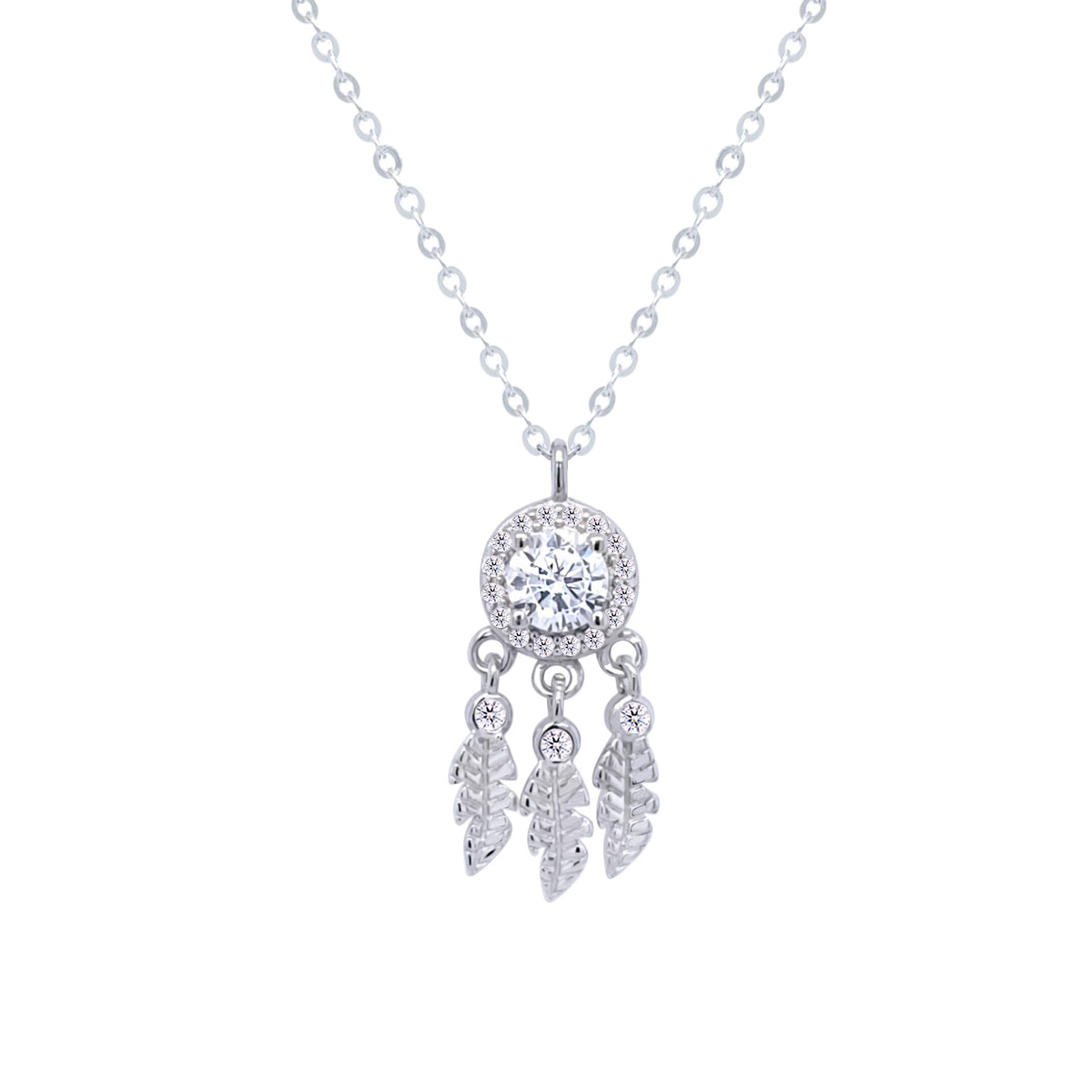 Asfour Crystal Chain Necklace With Decorative Round Pendant In 925 Sterling Silver-ND0413