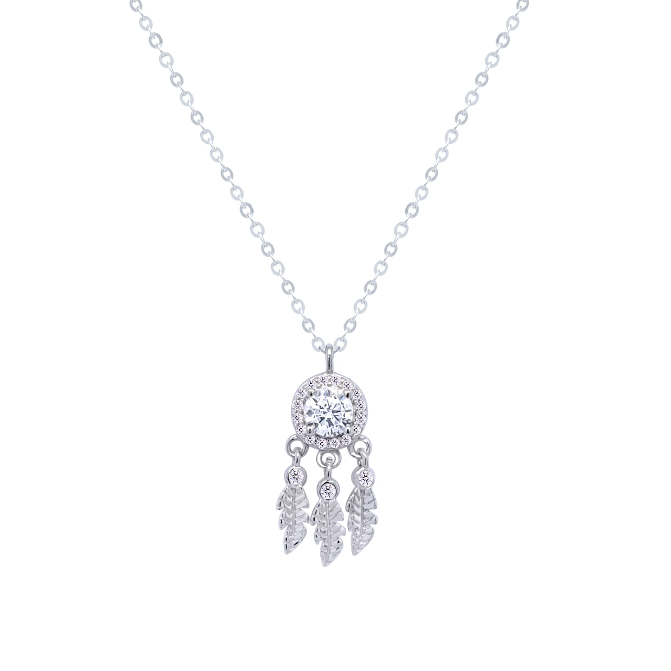 Asfour Crystal Chain Necklace With Decorative Round Pendant In 925 Sterling Silver-ND0413