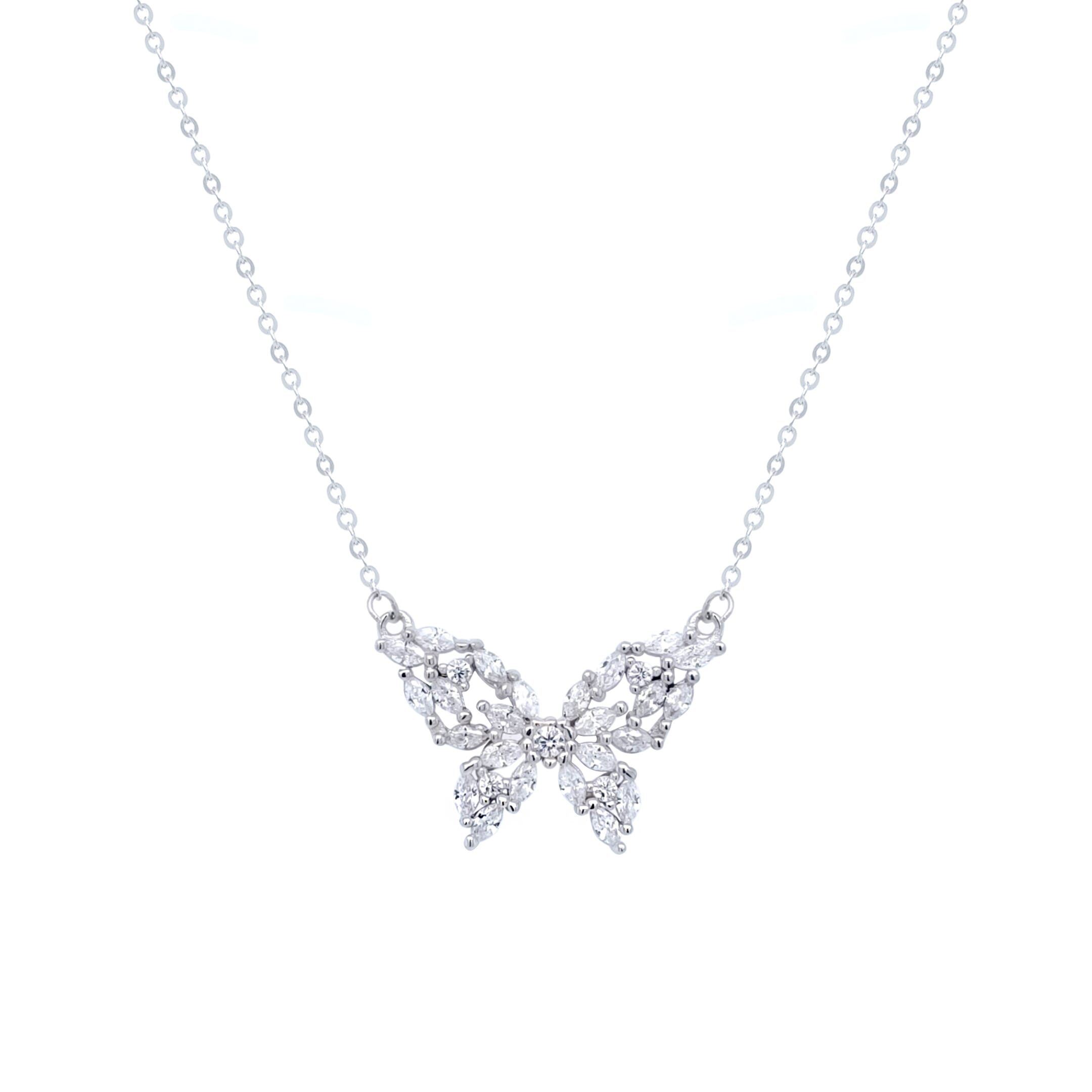 Asfour Crystal Chain Necklace With Butterfly Pendant IN 925 Sterling Silver-ND0419