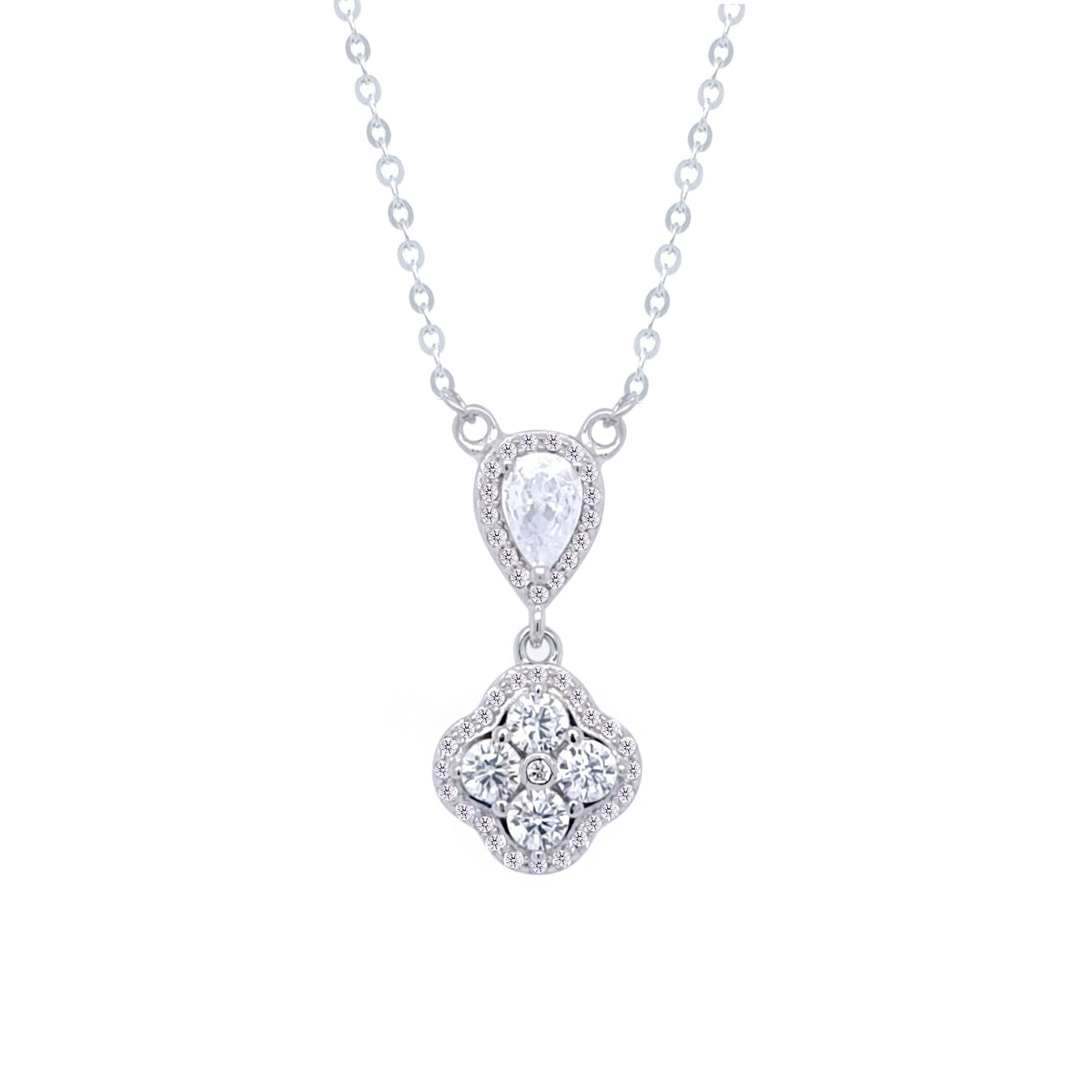 Asfour Crystal Chain Necklace With Art Deco Design Pendant IN 925 Sterling Silver-ND0420