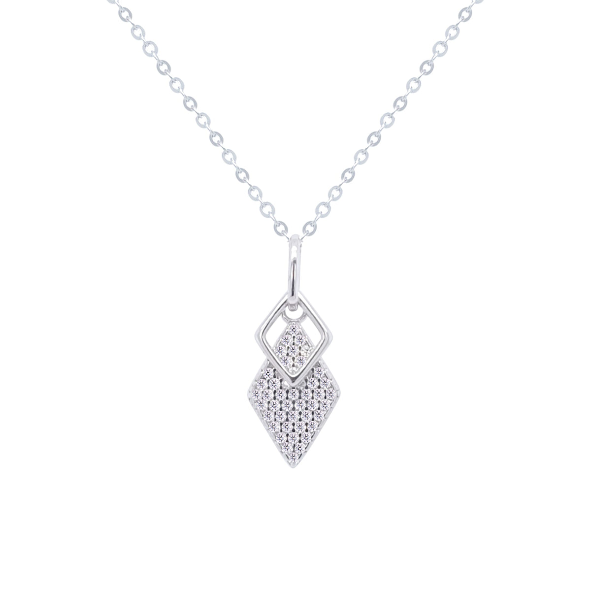 Asfour Crystal Chain Necklace With Decorative Rhombus Pendant In 925 Sterling Silver-ND0421