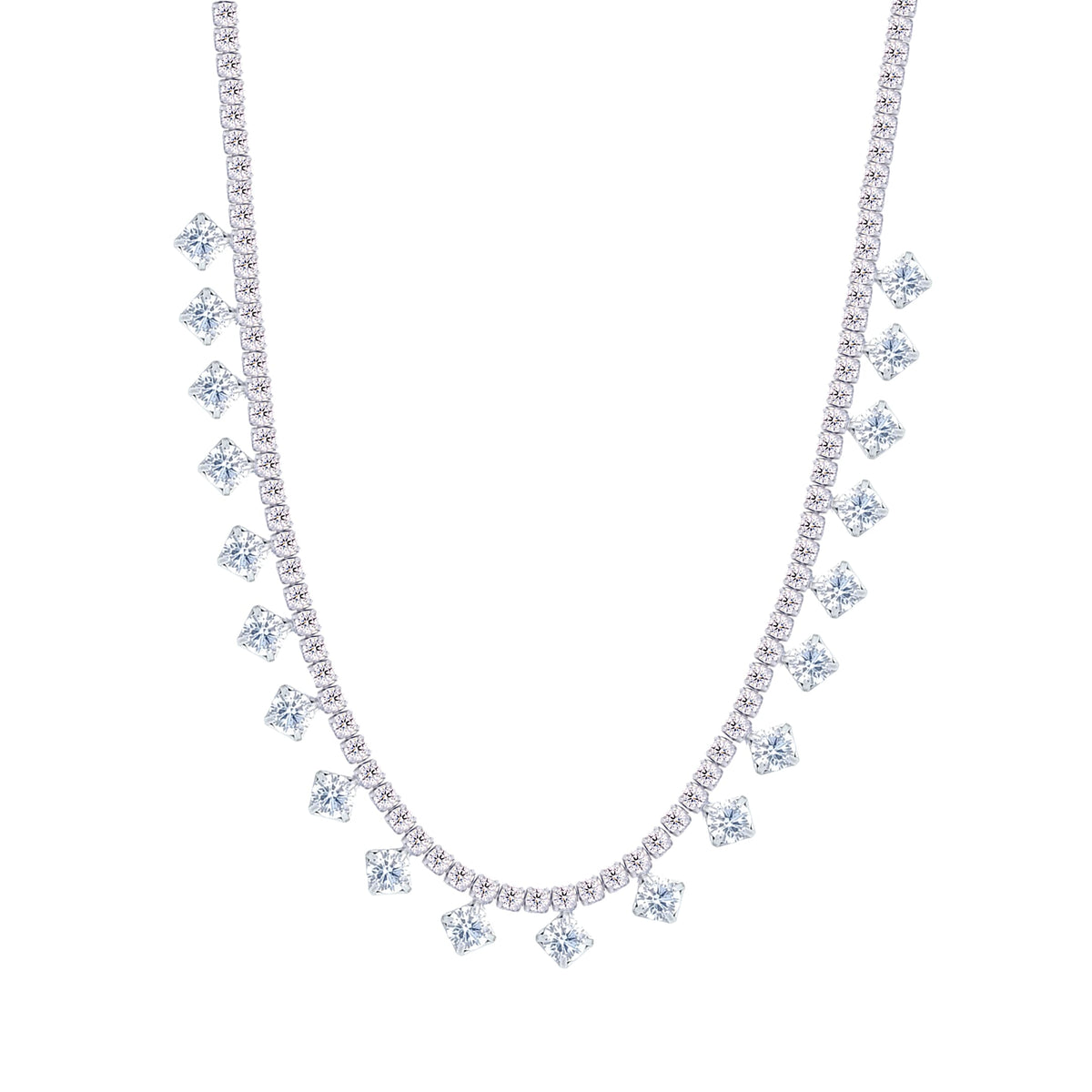 Asfour Crystal Tennis Charm Necklace With Round Zircon Stones In 925 Sterling Silver-ND0422