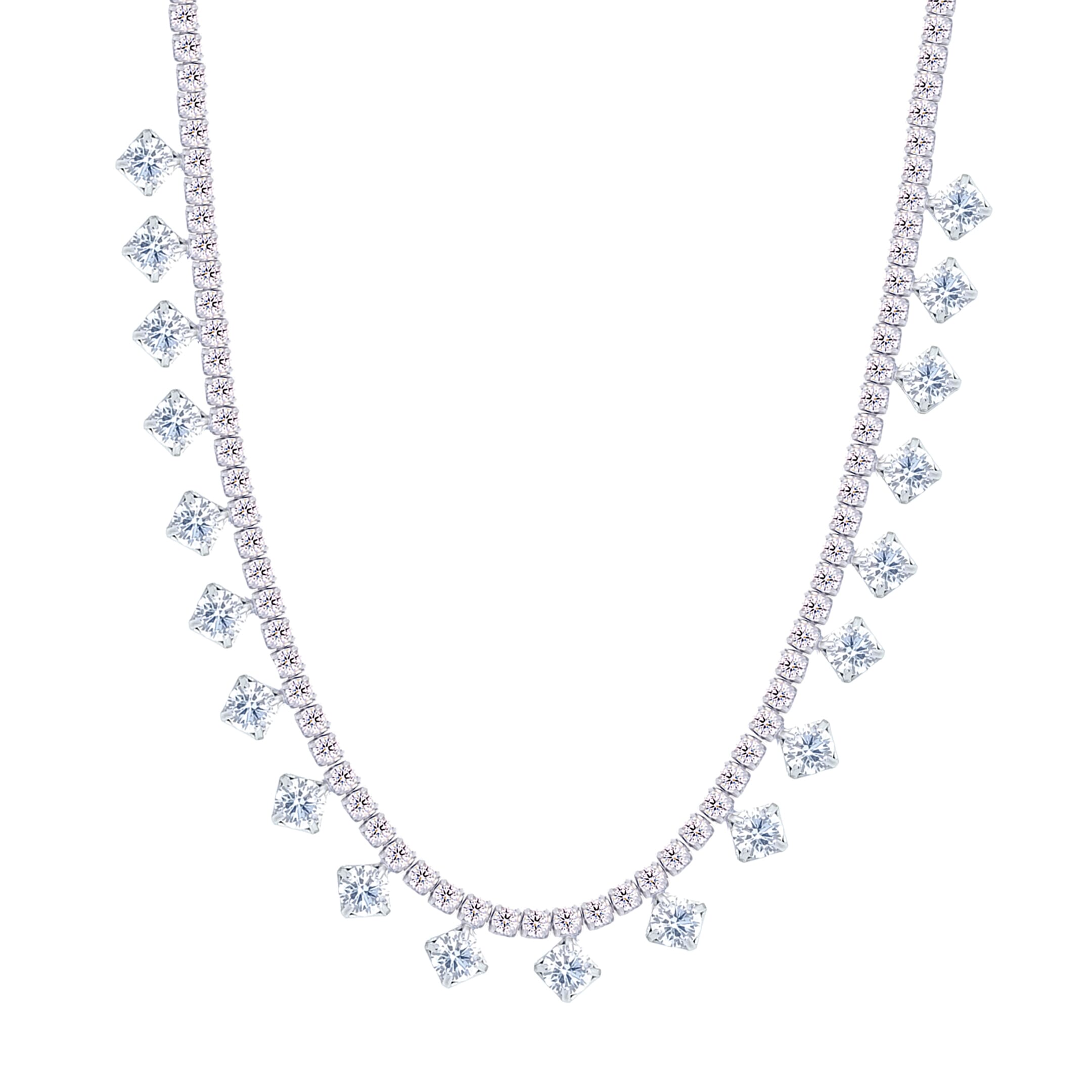 Asfour Crystal Tennis Charm Necklace With Round Zircon Stones In 925 Sterling Silver-ND0422