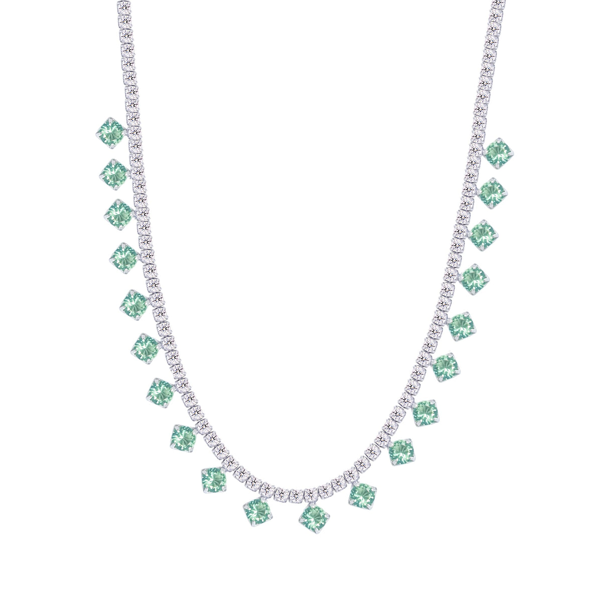 Asfour Crystal Tennis Necklace Inlaid With Emerald Zircon In 925 Sterling Silver-ND0423-WG