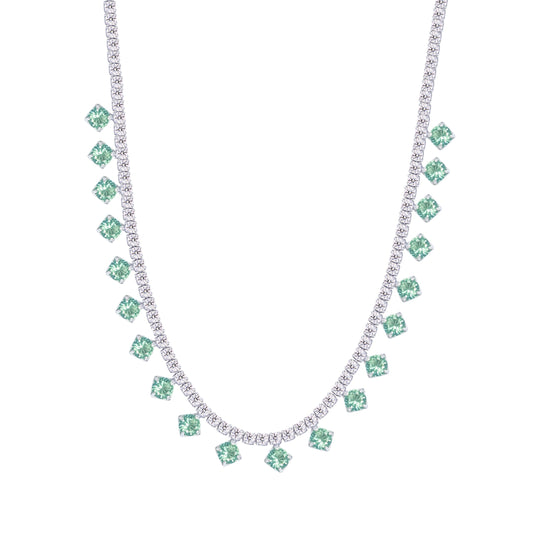 Asfour Crystal Tennis Necklace Inlaid With Emerald Zircon In 925 Sterling Silver-ND0423-WG