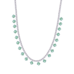 Asfour Crystal Tennis Necklace Inlaid With Emerald Zircon In 925 Sterling Silver-ND0423-WG