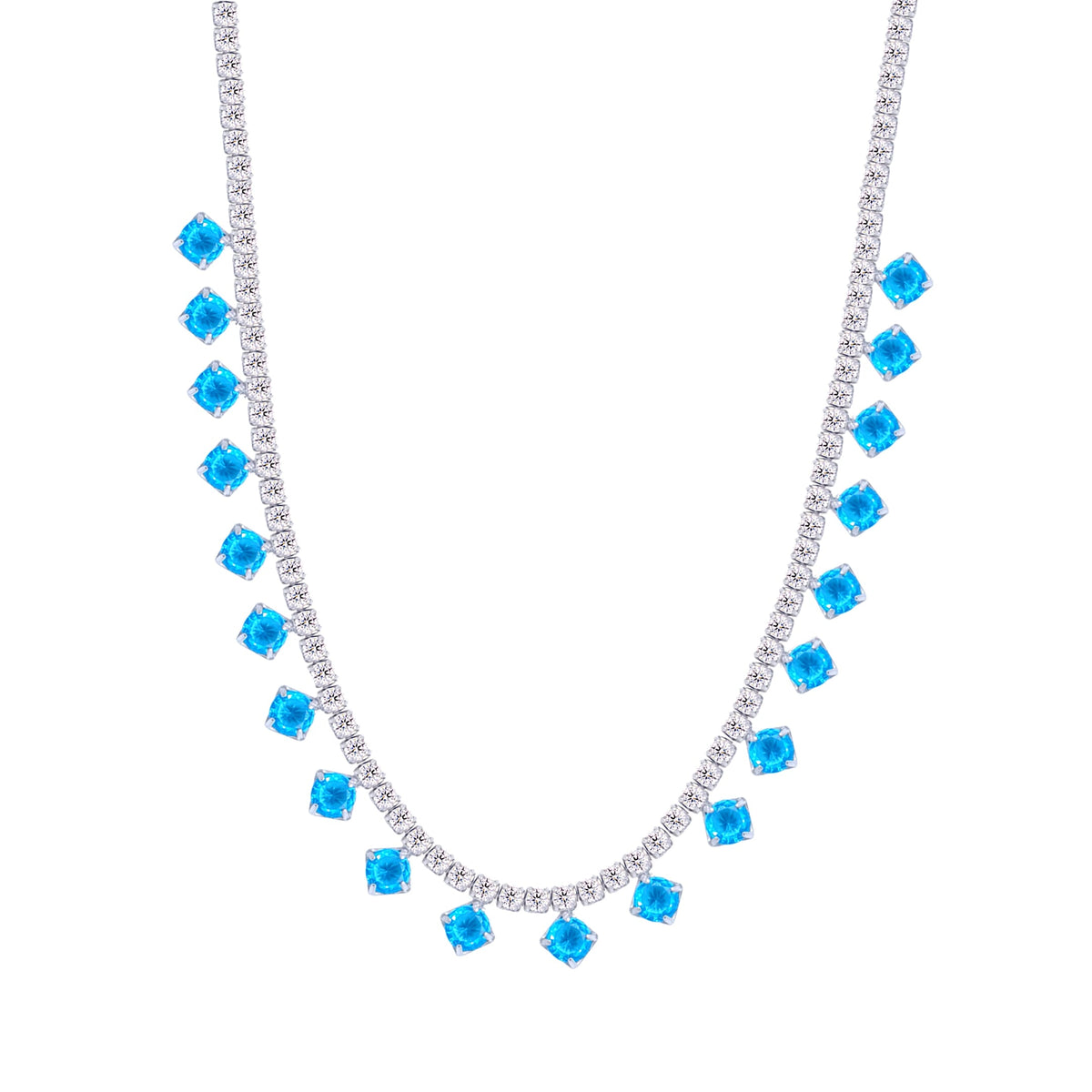 Asfour Crystal Tennis Necklace With Round Zircon Stones In 925 Sterling Silver-ND0423