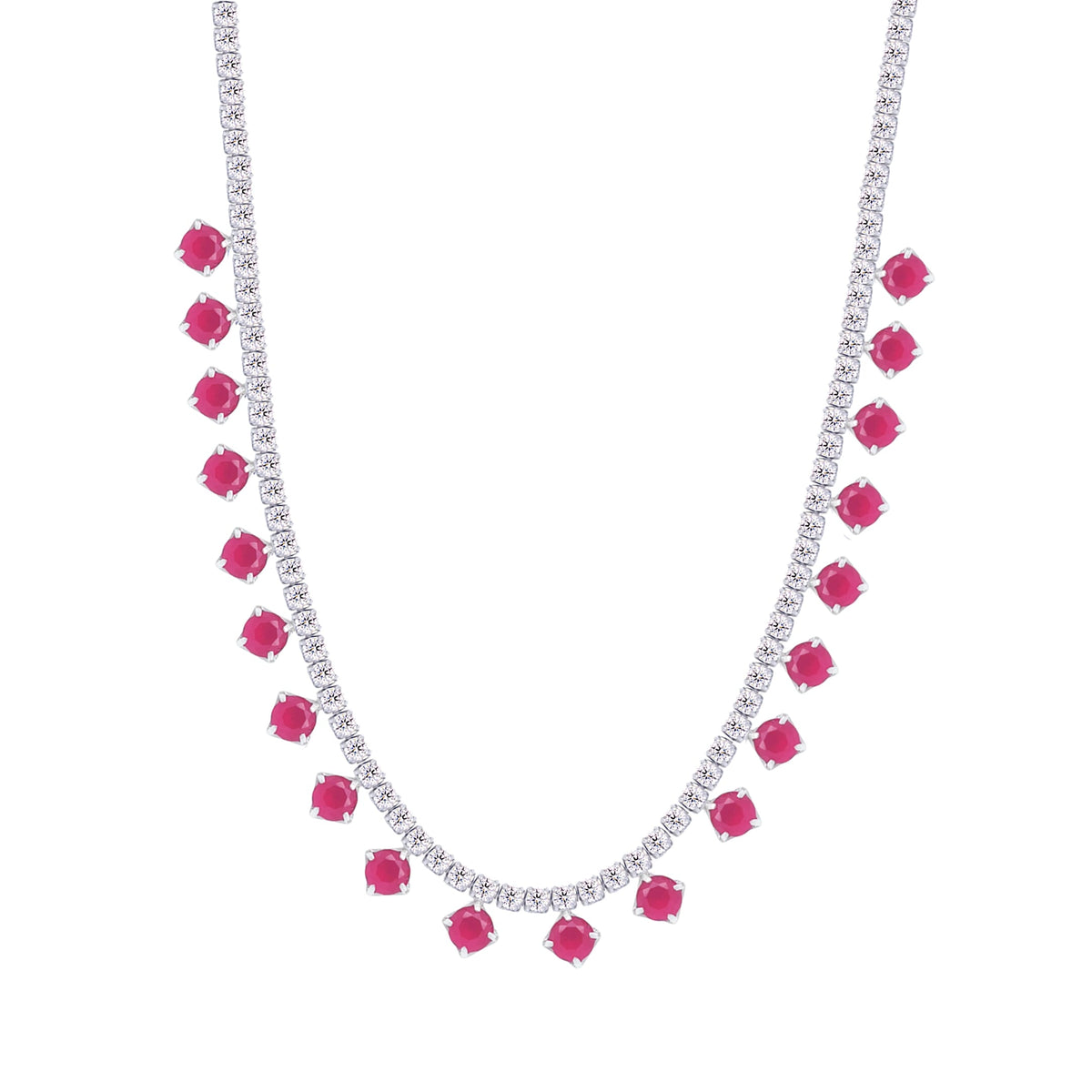 Asfour Crystal Tennis Necklace Inlaid With Aquamarine Zircon In 925 Sterling Silver-ND0423-WM