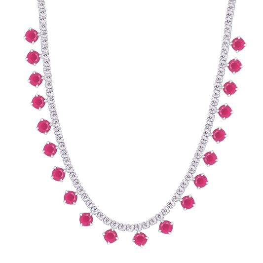 Asfour Crystal Tennis Necklace Inlaid With Aquamarine Zircon In 925 Sterling Silver-ND0423-WM