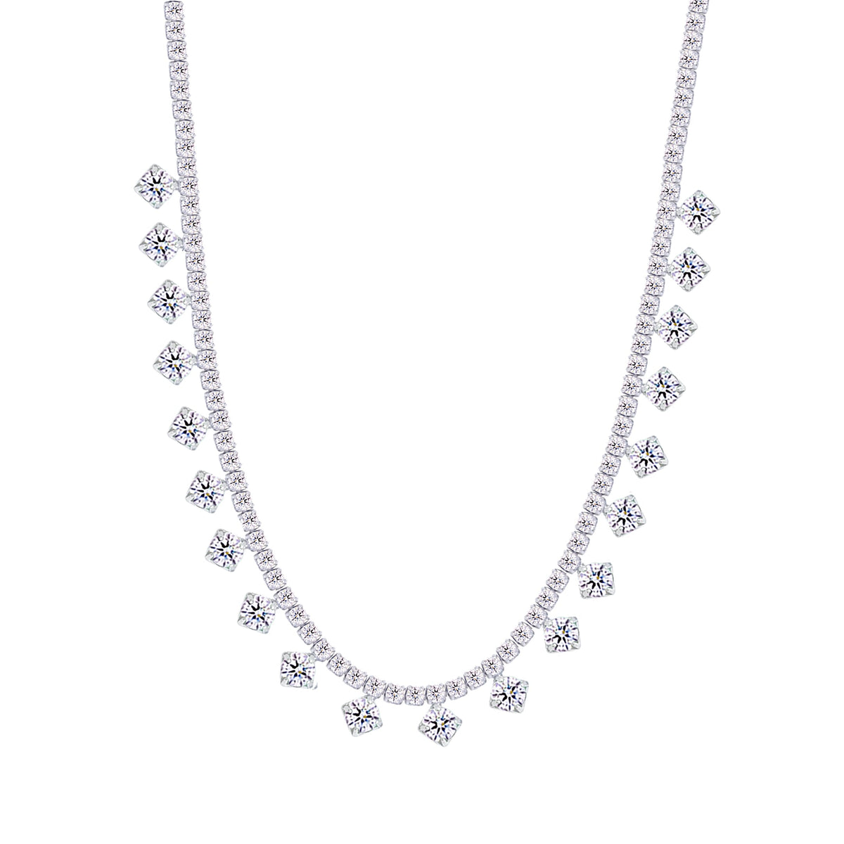 Asfour Crystal Tennis Necklace Inlaid With Baguette Stones In 925 Sterling Silver-ND0424