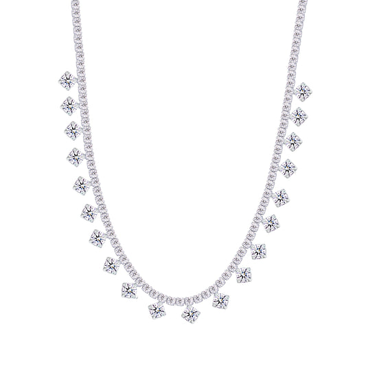 Asfour Crystal Tennis Necklace Inlaid With Baguette Stones In 925 Sterling Silver-ND0424