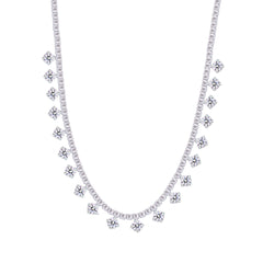Asfour Crystal Tennis Necklace Inlaid With Baguette Stones In 925 Sterling Silver-ND0424