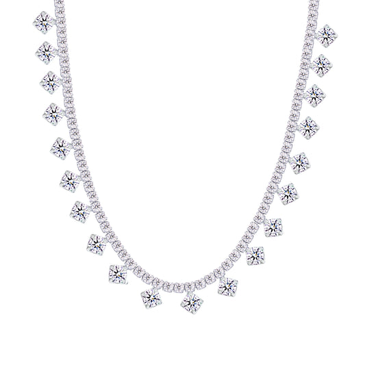 Asfour Crystal Tennis Necklace Inlaid With Baguette Stones In 925 Sterling Silver-ND0424