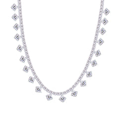 Asfour Crystal Tennis Necklace Inlaid With Baguette Stones In 925 Sterling Silver-ND0424