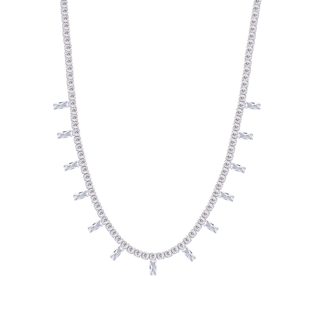 Asfour Crystal Chain Necklace With Aquamarine Snake Pendant In 925 Sterling Silver-ND0570-W-MA