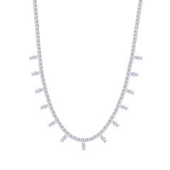 Asfour Crystal Chain Necklace With Aquamarine Snake Pendant In 925 Sterling Silver-ND0570-W-MA