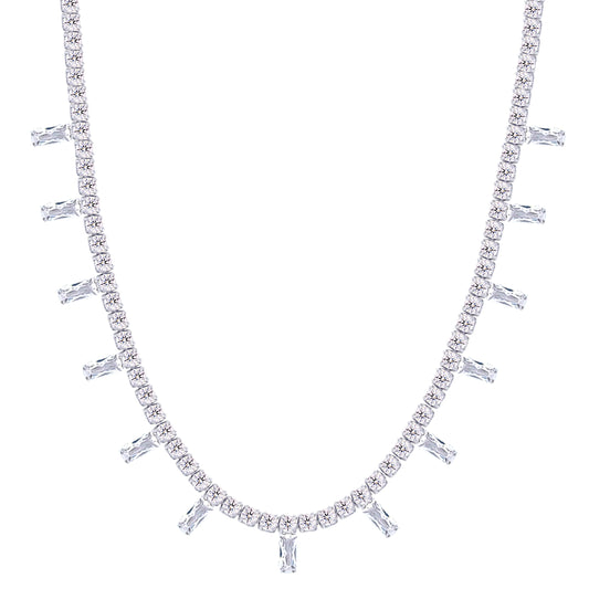 Asfour Crystal Chain Necklace With Aquamarine Snake Pendant In 925 Sterling Silver-ND0570-W-MA