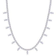 Asfour Crystal Chain Necklace With Aquamarine Snake Pendant In 925 Sterling Silver-ND0570-W-MA