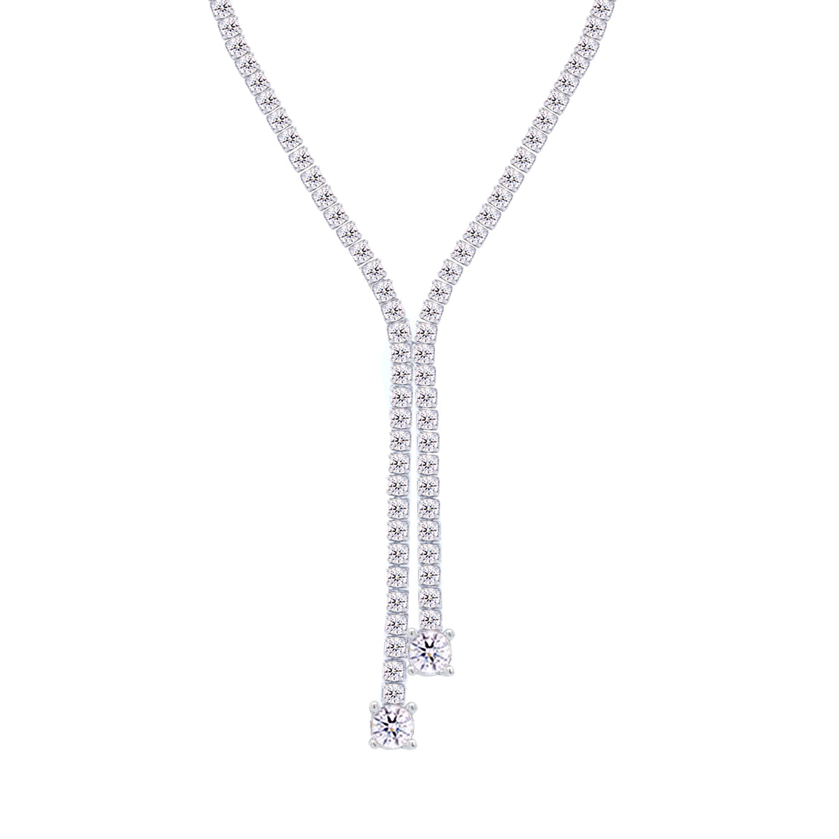 Asfour Crystal Tennis Necklace With Round Zircon Stones In 925 Sterling Silver-ND0426