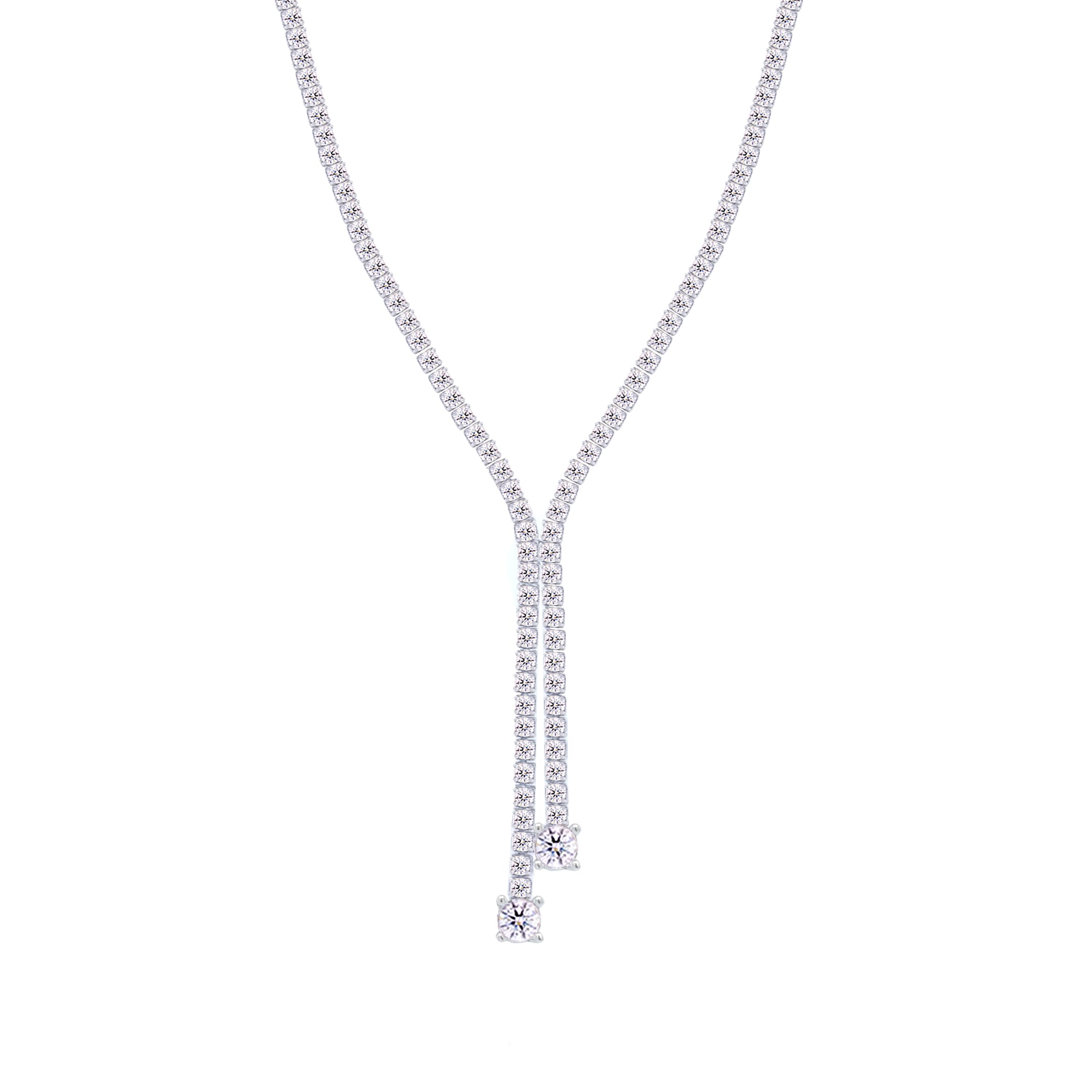 Asfour Crystal Tennis Necklace With Round Zircon Stones In 925 Sterling Silver-ND0426