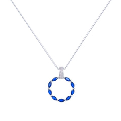 Asfour Creations Chain Necklace With Hollow Blue Circle Pendant In 925 Sterling – ND0433-B