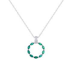 Asfour Creations Chain Necklace With Emerald Hollow Circle Pendant In 925 Sterling – ND0433-G