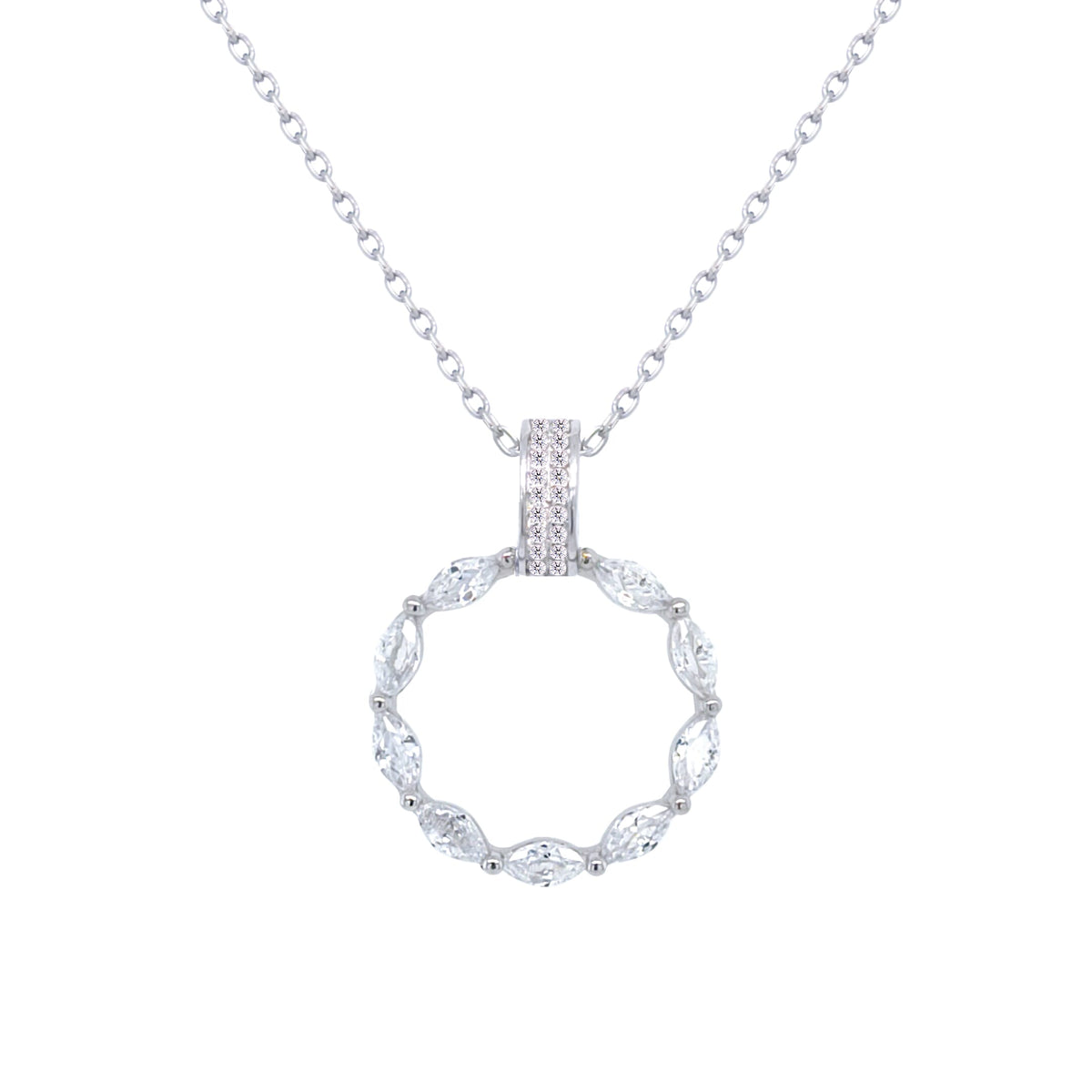 Asfour Crystal Chain Necklace With Hollow Circle Pendant Inlaid With Zircon In 925 Sterling-ND0433