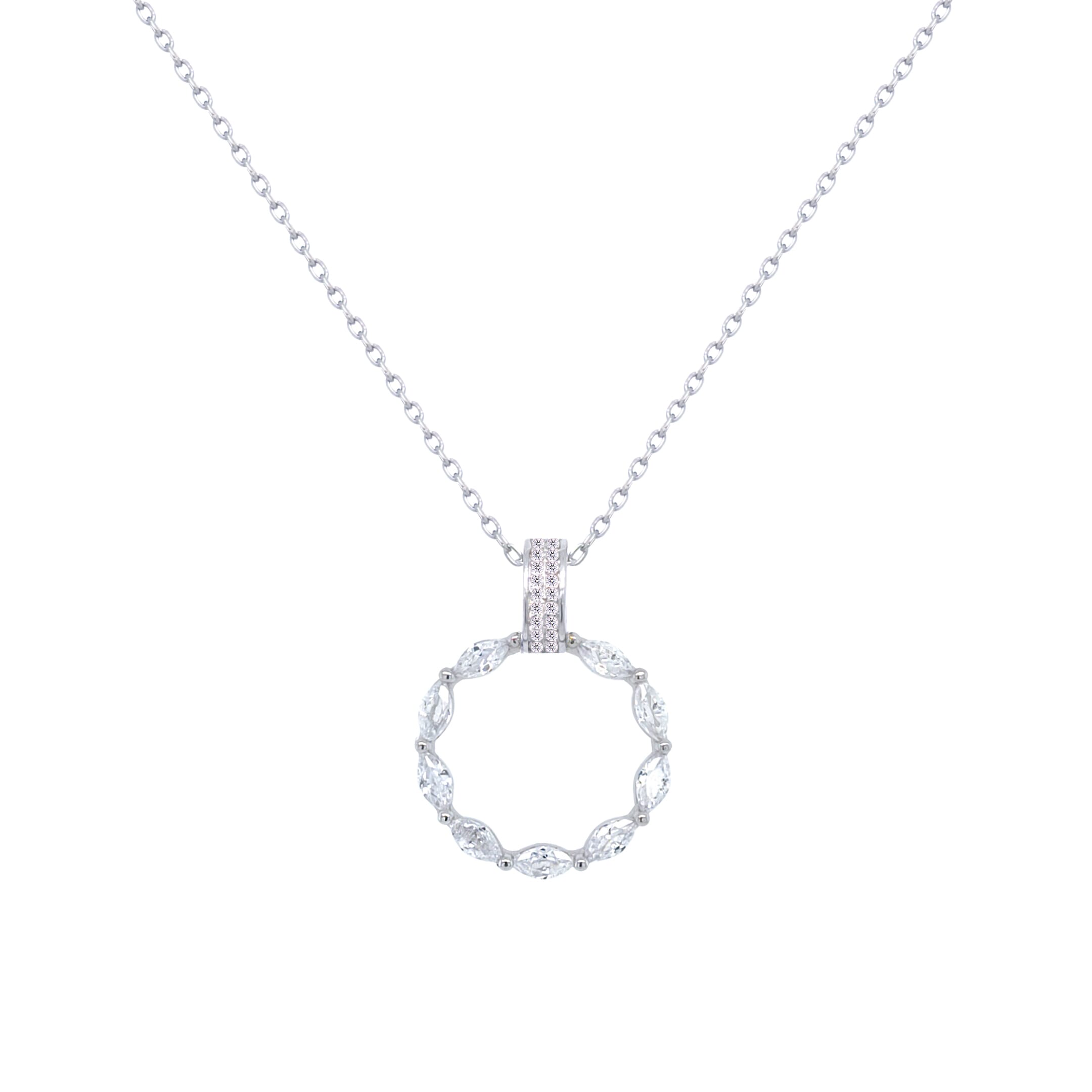 Asfour Crystal Chain Necklace With Hollow Circle Pendant Inlaid With Zircon In 925 Sterling-ND0433